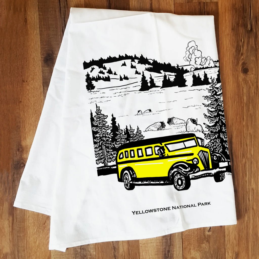 Yellow Bus Yellowstone Tea Towel