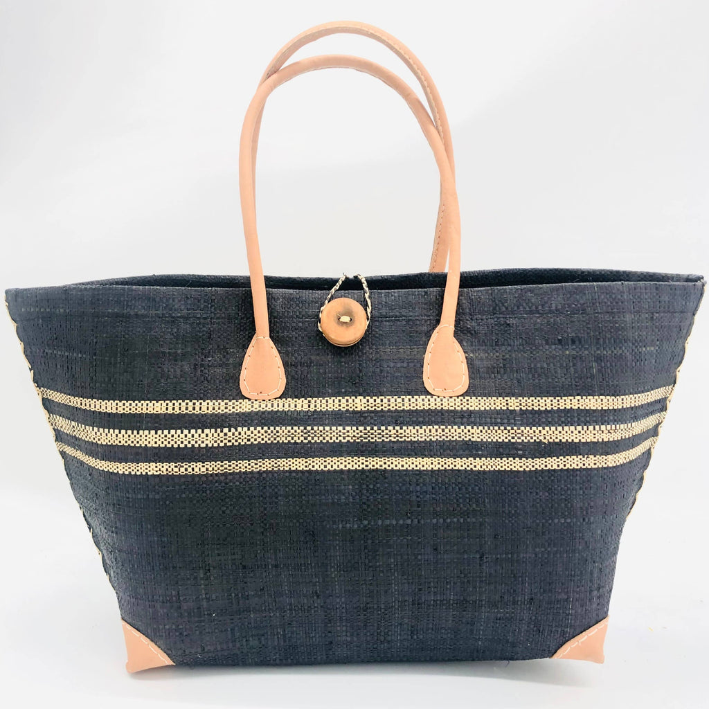 Monterey Racing Stripes Straw Tote Bag